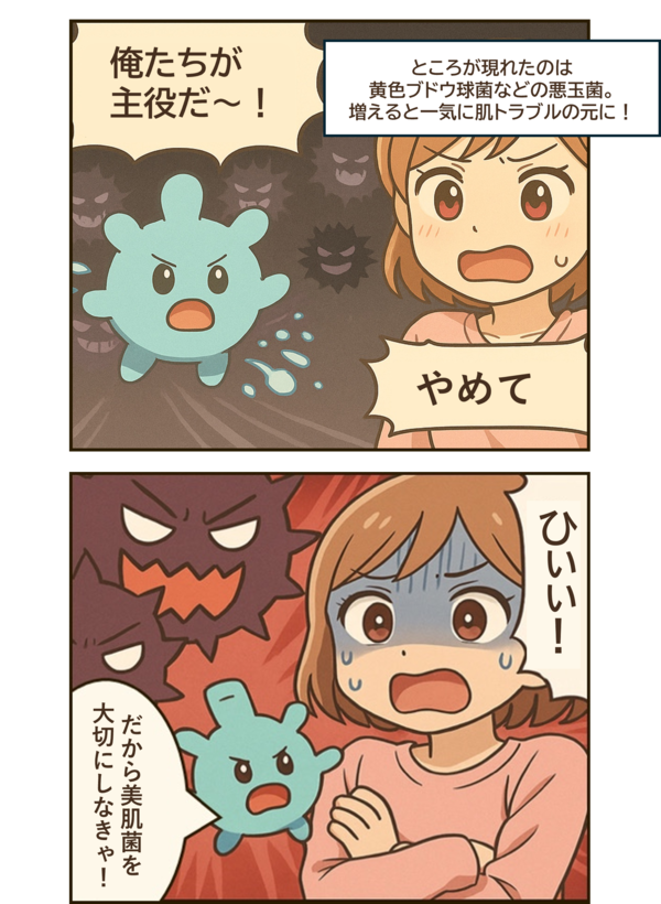 美肌菌キャラ「悪玉菌は肌トラブルの元に」