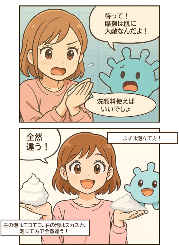 美肌菌キャラ「摩擦はお肌に大敵なんだよ」